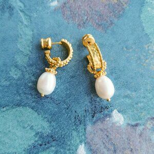 Julie Vos Marbella Gold Hoop & Charm Earrings Pearl